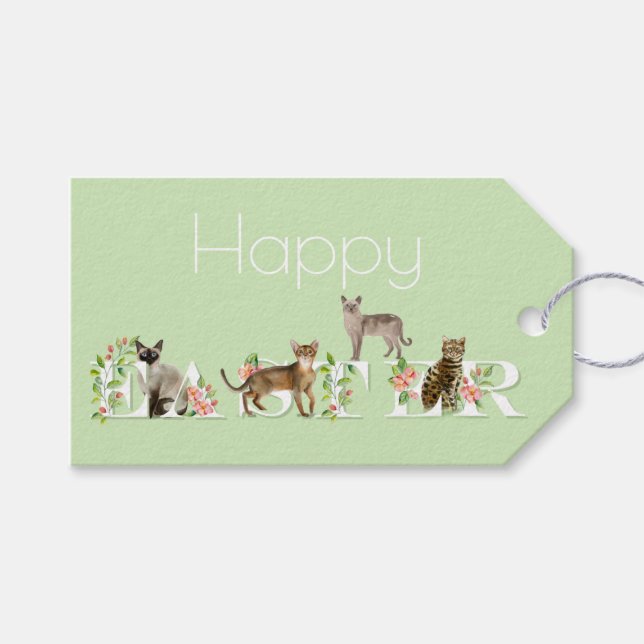 Cute Cats Happy Easter Gift Tag (Front (Horizontal))
