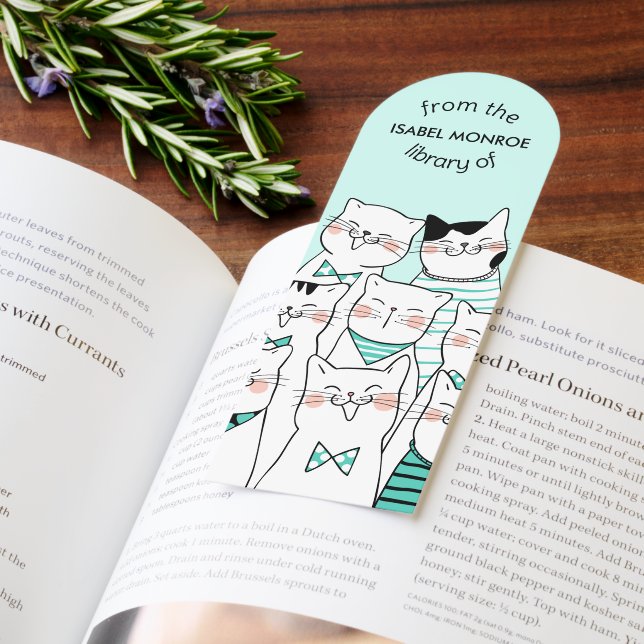 CUTE CATS HAPPY FACES GREEN CUSTOM NAME BOOKMARKS (Book)
