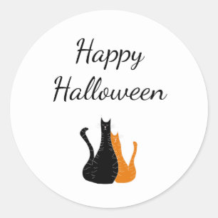 Cute Cats Happy Halloween Black Orange Classic Round Sticker