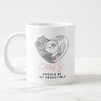 Cute Cats Heart Shaped for Tax Day Custom Initial Giant Coffee Mug