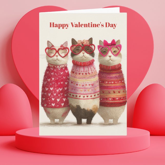 Cute Cats Hearts Pullover Valentine`s Day Card  (Creator Uploaded)