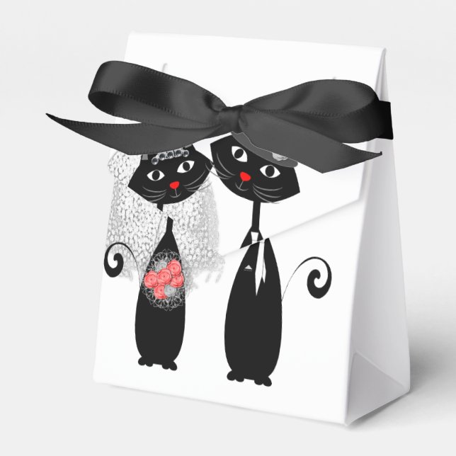 Cute Cats Hipster Bride And Groom Purrrfect! Favor Boxes (Front Side)