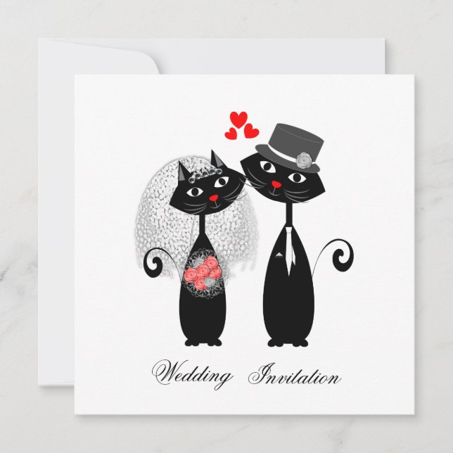 Cute Cats Hipster Bride And Groom Purrrfect! Invitation (Front)