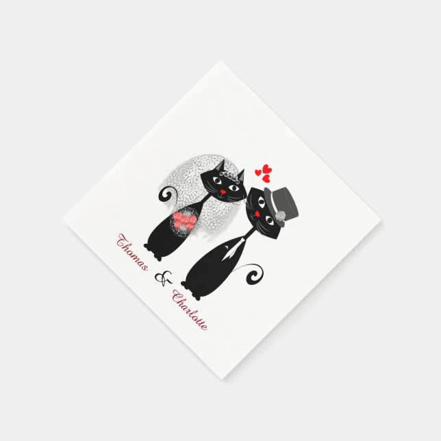 Cute Cats Hipster Bride And Groom Purrrfect! Paper Napkins (Corner)