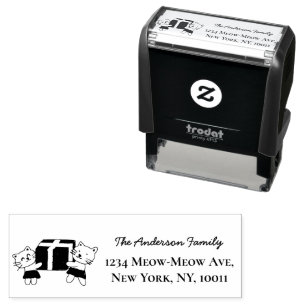 Cute Cats holding gift box address Self-inking Stamp