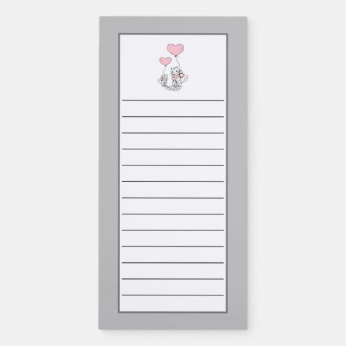 Cute Cats Holding Heart_Shaped Balloons Lined Magnetic Notepad