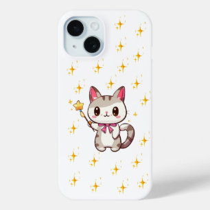 Cute Cats Holding Magic Wand Heart Stars iPhone 15 Case