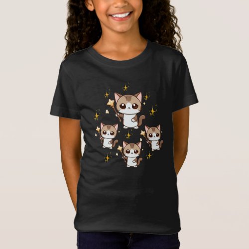Cute Cats Holding Magic Wand Stars T_Shirt