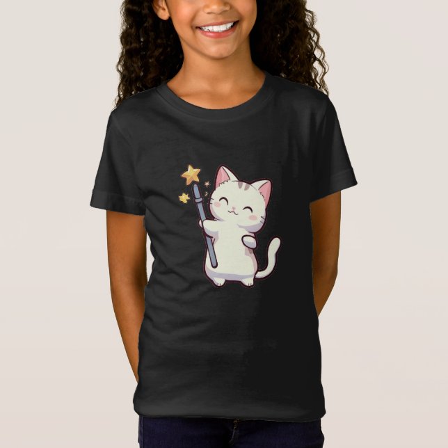 Cute Cats Holding Magic Wand T-Shirt (Front)