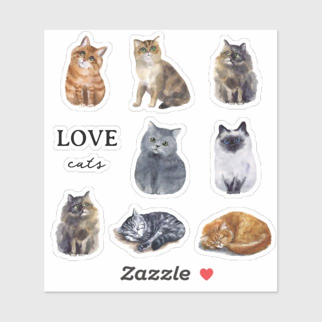 Cute Cats Illustrated Kids Custom Sticker (Sheet)