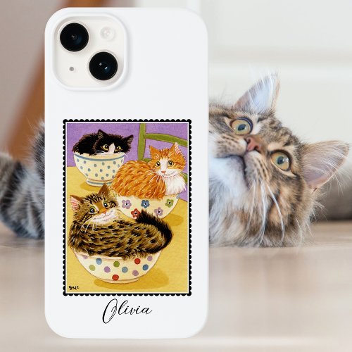 Cute Cats in Bowls Custom Name Case_Mate iPhone 14 Case