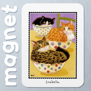 Cute Cats in Bowls Custom Name Magnet