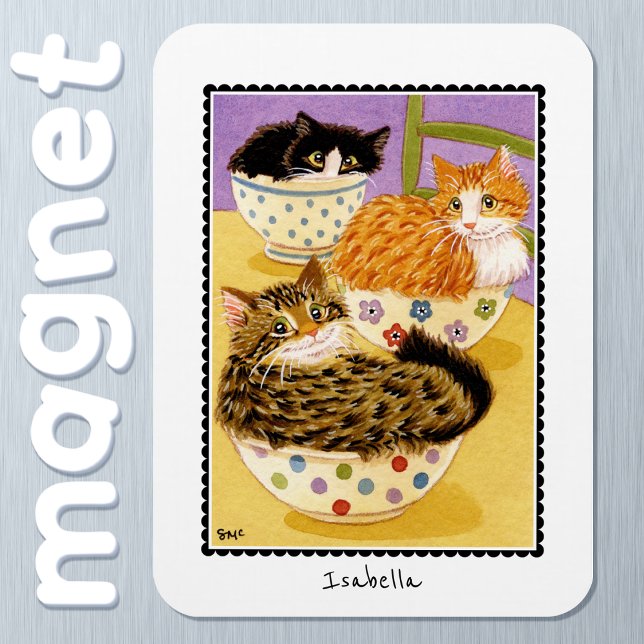 Cute Cats in Bowls Custom Name Magnet (Creator Uploaded)