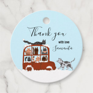 Cute Cats in car Winter Birthday Baby Gift Favor Tags