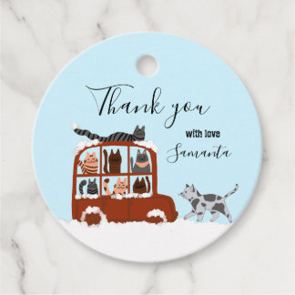Cute Cats in car Winter Birthday Baby Gift Favor Tags