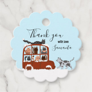 Cute Cats in car Winter Birthday Baby Gift Favor Tags