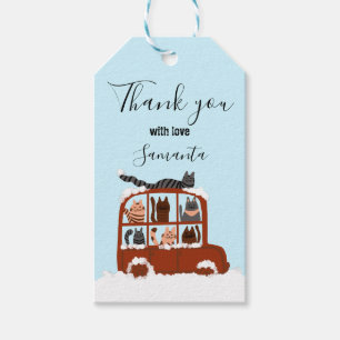 Cute Cats in car Winter Birthday Baby Gift Tags