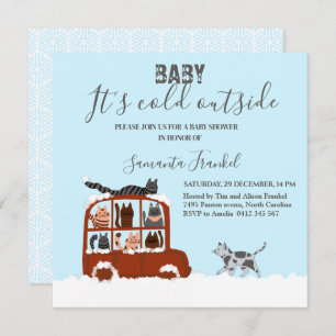 Cute Cats in car Winter Cold Baby Shower Invitation