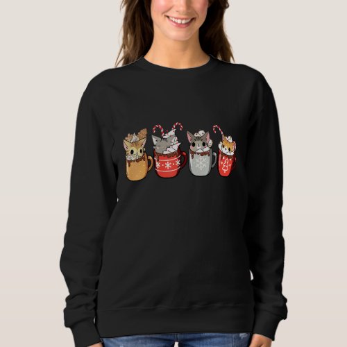 Cute Cats In Christmas Coffee Cat Owners Hot Choco Sweatshirt