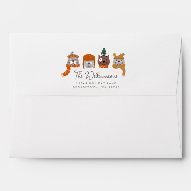 Cute Cats in Cozy Knits Pattern Return Address Envelope (Back (Top Flap))