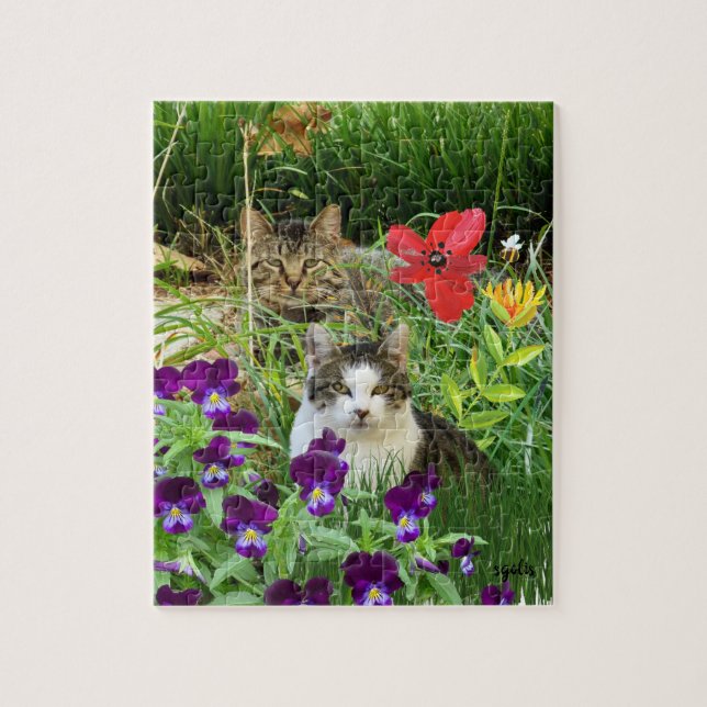 Cute Cats in Garden Jigsaw Puzzle (Vertical)