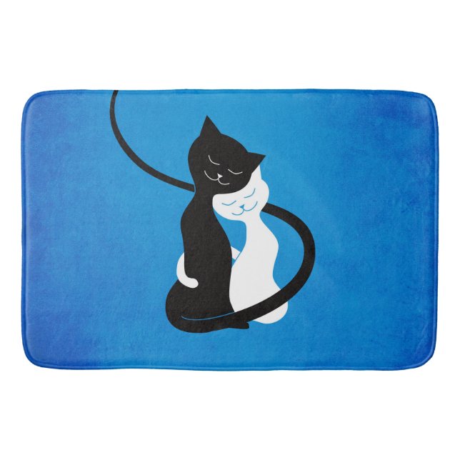Cute Cats In Love Blue Cat Lover Bathroom Mat (Front)