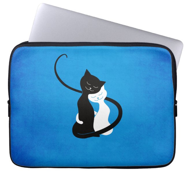 Cute Cats In Love Blue Cat Lover Laptop Sleeve (Front)