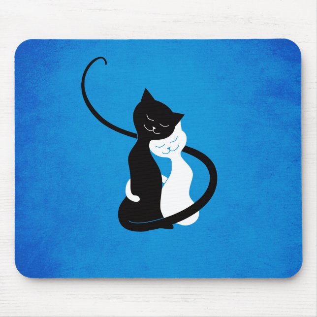 Cute Cats In Love Blue Cat Lover Mouse Pad (Front)