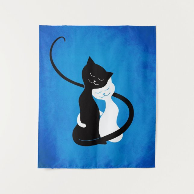 Cute Cats In Love Blue Cat Lover Tapestry (Front)