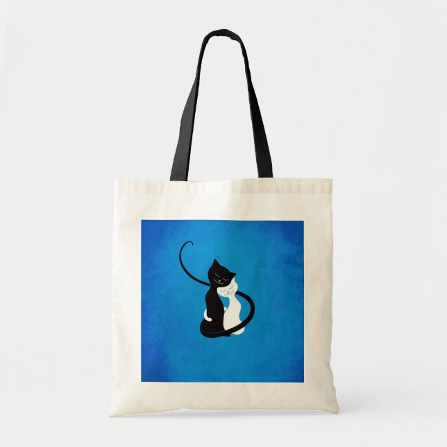 Cute Cats In Love Blue Cat Lover Tote Bag (Front)
