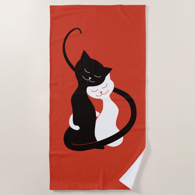 Cute Cats In Love Red Cat Lover Beach Towel (Front)