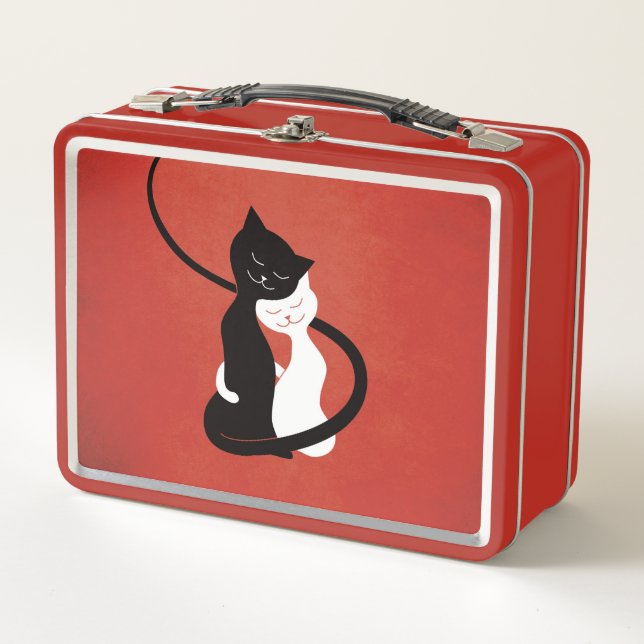 Cute Cats In Love Red Cat Lover Metal Lunch Box (Front)