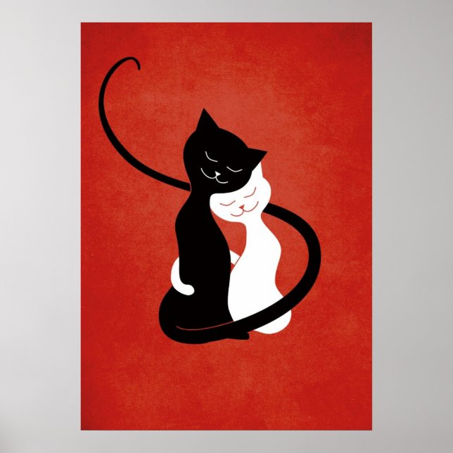 Cute Cats In Love Red Cat Lover Poster (Front)