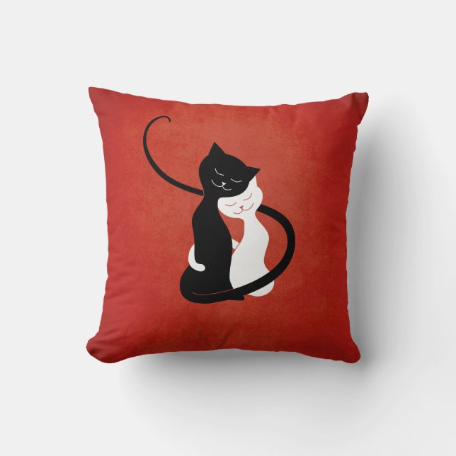 Cute Cats In Love Red Cat Lover Throw Pillow (Front)