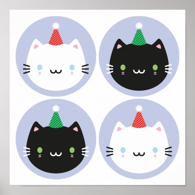 Cute Cats in Party Hats Poster (Front)