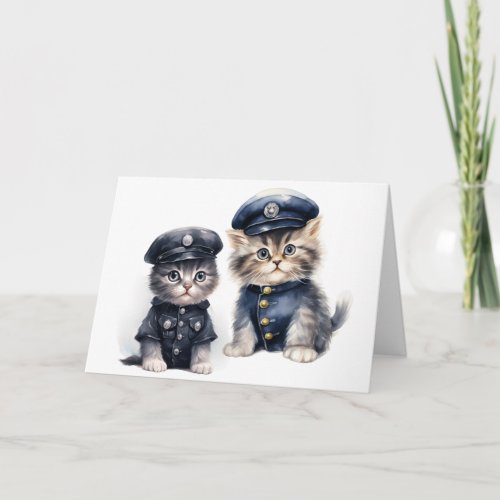 Cute Cats in Police Uniforms Paws of Justice Blank Card