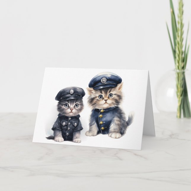 Cute Cats in Police Uniforms Paws of Justice Blank Card (Front)
