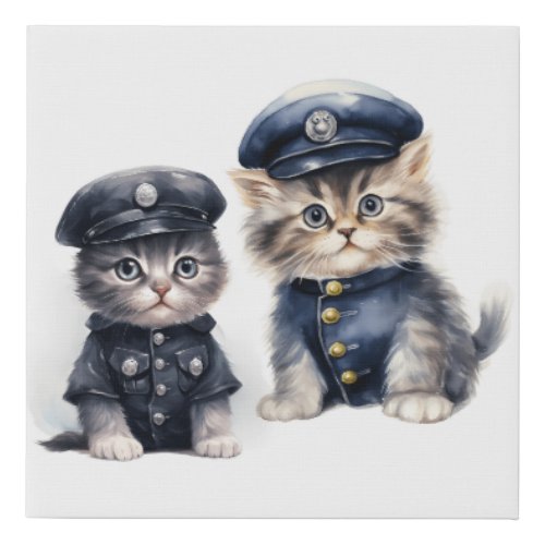 Cute Cats in Police Uniforms Paws of Justice  Faux Canvas Print