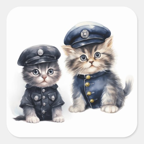 Cute Cats in Police Uniforms Paws of Justice  Square Sticker