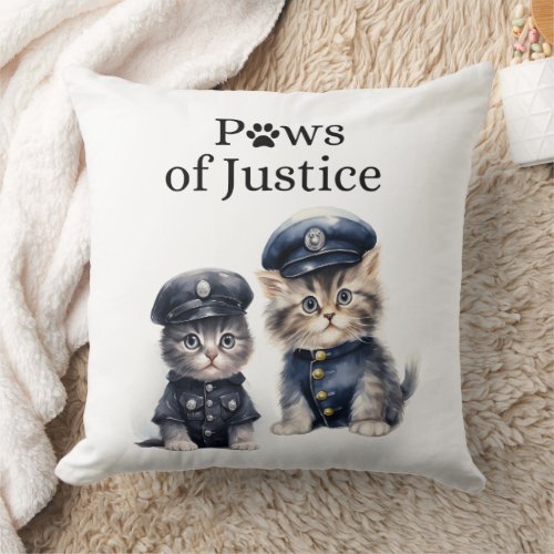 Cute Cats in Police Uniforms Paws of Justice  Throw Pillow