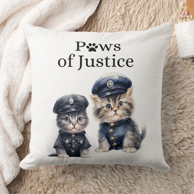 Cute Cats in Police Uniforms Paws of Justice  Throw Pillow (Blanket)