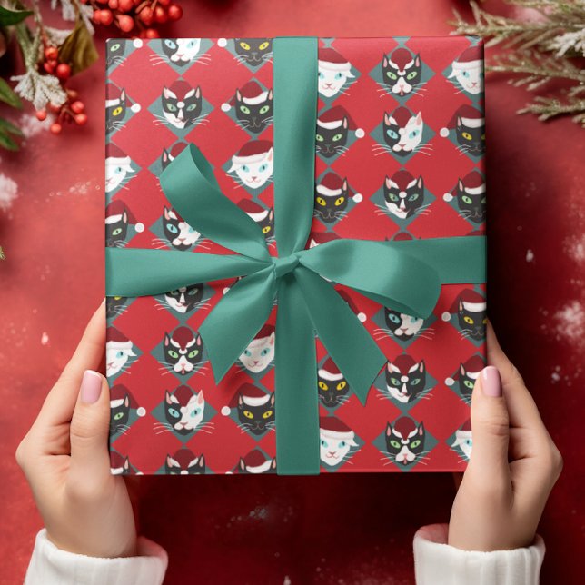 Cute Cats in Santa Hats Christmas Holiday Wrapping Paper (Creator Uploaded)
