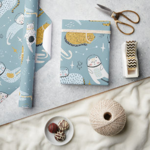 Cute cats in silly space suits children's pattern wrapping paper