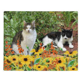 Cute Cats in Sunflower Garden Cat Lover Jigsaw Puzzle