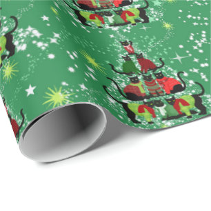 Cute Cats in Sweaters Form Christmas Tree Wrapping Paper