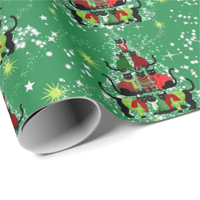 Cute Cats in Sweaters Form Christmas Tree Wrapping Paper (Roll Corner)