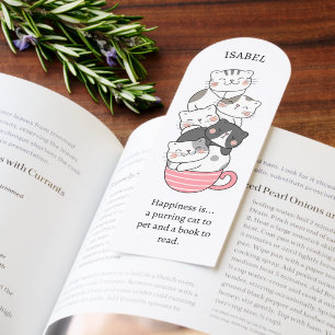 CUTE CATS IN TEACUP KAWAII PASTEL CUSTOM BOOKMARKS