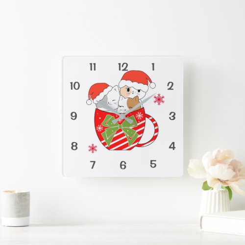 Cute Cats in the Mug Christmas Theme Square Wall Clock