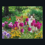 Cute Cats in Tulip Flower Garden Jigsaw Puzzle<br><div class="desc">If you like cats then you will love this jigsaw puzzle. This puzzle features a photograph of my backyard garden along with cutout photographs of two cute cats. Then I added an overlay of tulip flowers. This collage designed jigsaw puzzle will be enjoyed by kids and adults. Anyone who loves...</div>