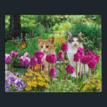 Cute Cats in Tulip Flower Garden Jigsaw Puzzle<br><div class="desc">If you like cats then you will love this jigsaw puzzle. This puzzle features a photograph of my backyard garden along with cutout photographs of two cute cats. Then I added an overlay of tulip flowers. This collage designed jigsaw puzzle will be enjoyed by kids and adults. Anyone who loves...</div>